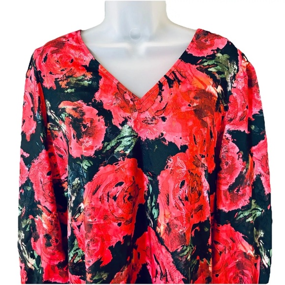 Rachel Zoe Top Womens M Dark Floral Roses Satin Tunic Whimsigoth Grunge Artsy - Picture 2 of 11